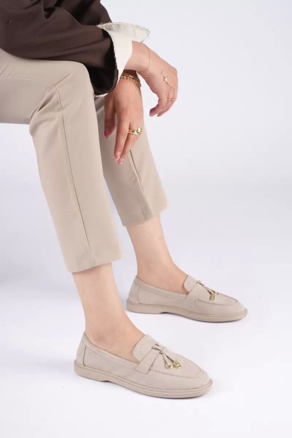 Kadın Bej Günlük Süet Ayakkabı Slip-on