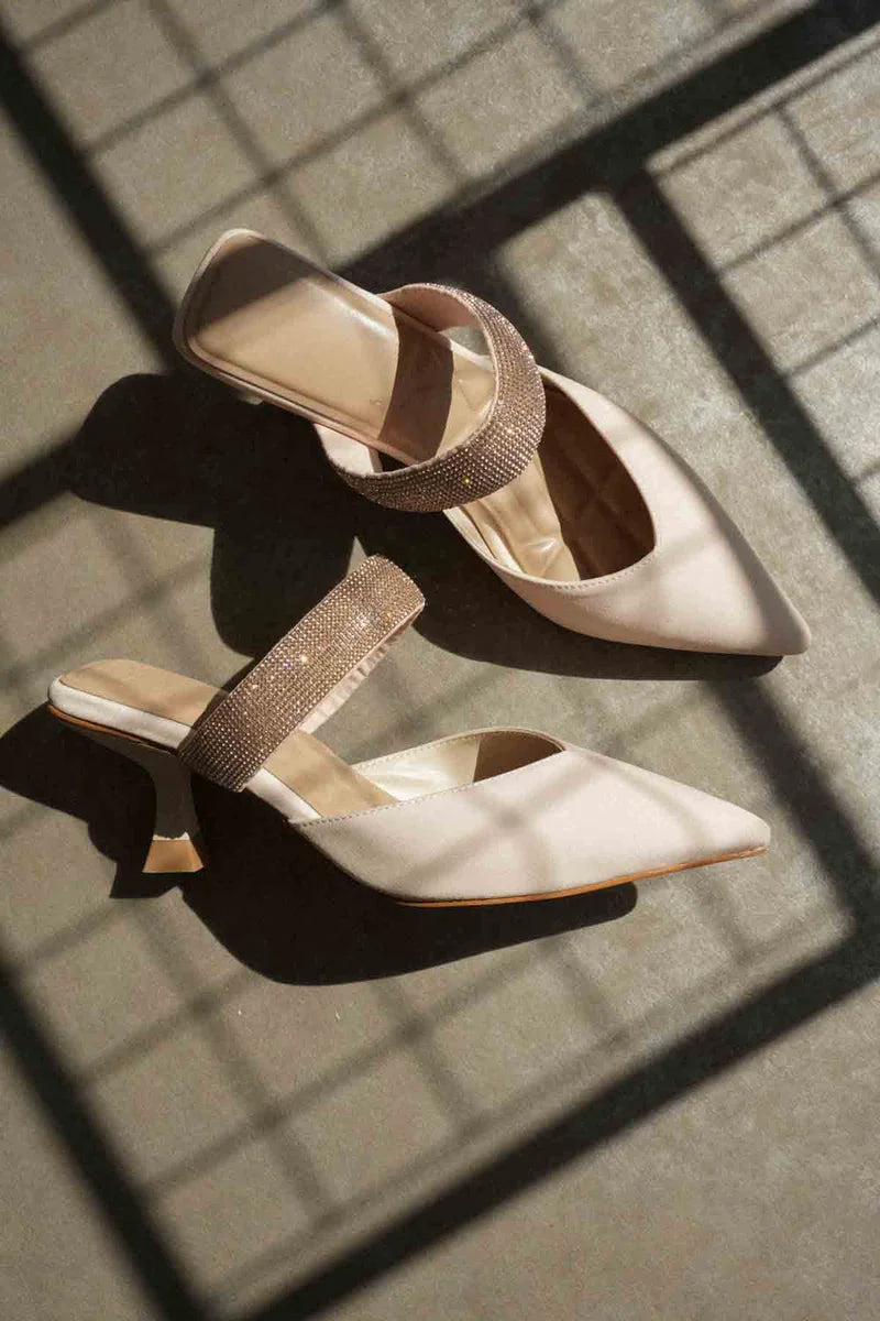 Topuklu Bej Kadın Terlik Kadın Ayakkabı Stiletto İnce topuklu Bilekten Bağlamalı