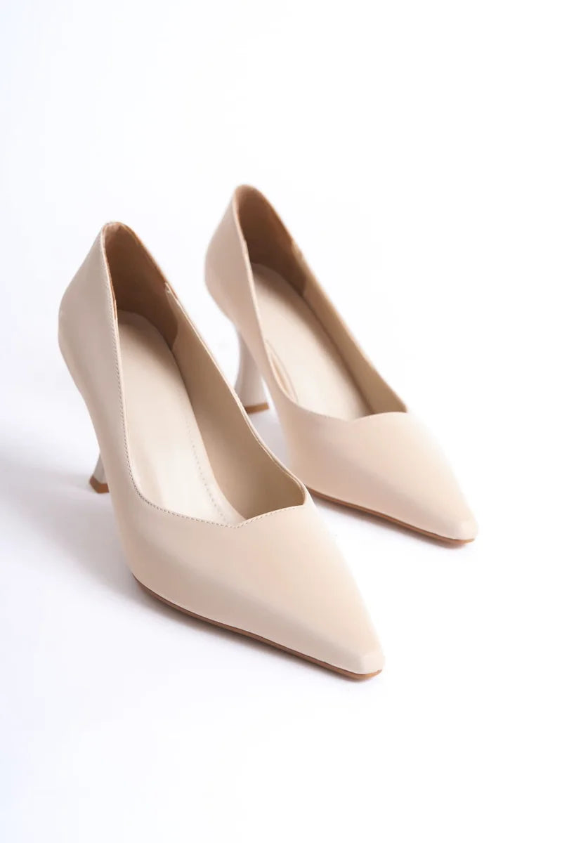 Kadın Bej Saten Stiletto Kadın Ayakkabı Stiletto