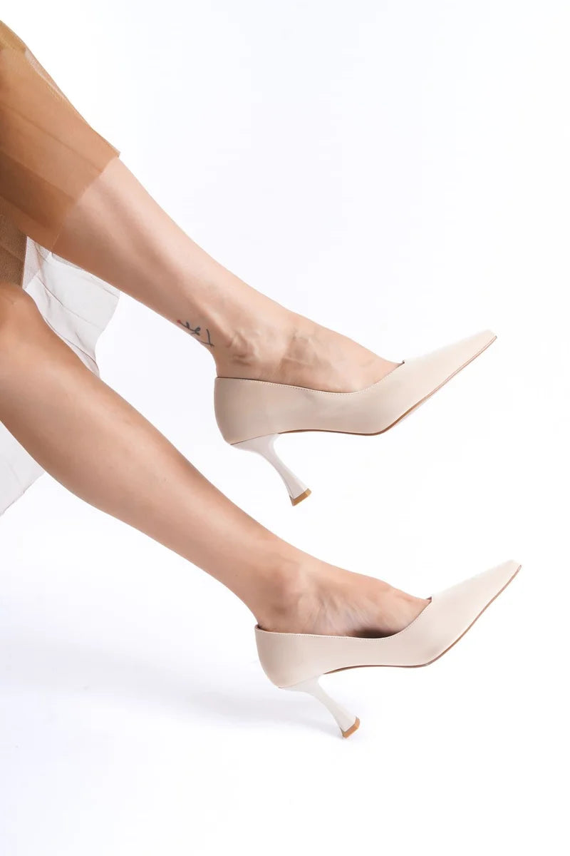 Kadın Bej Saten Stiletto Kadın Ayakkabı Stiletto