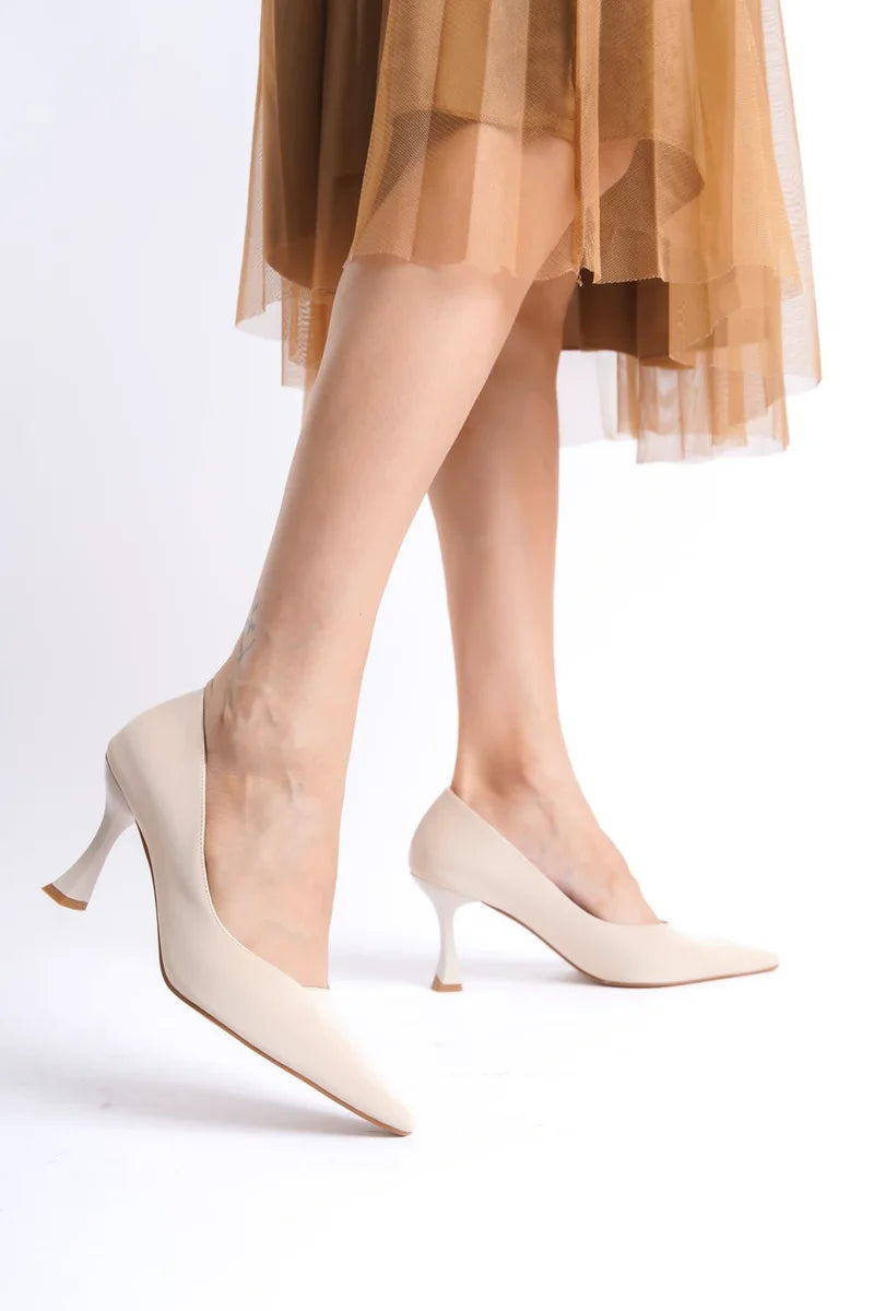 Kadın Bej Saten Stiletto Kadın Ayakkabı Stiletto