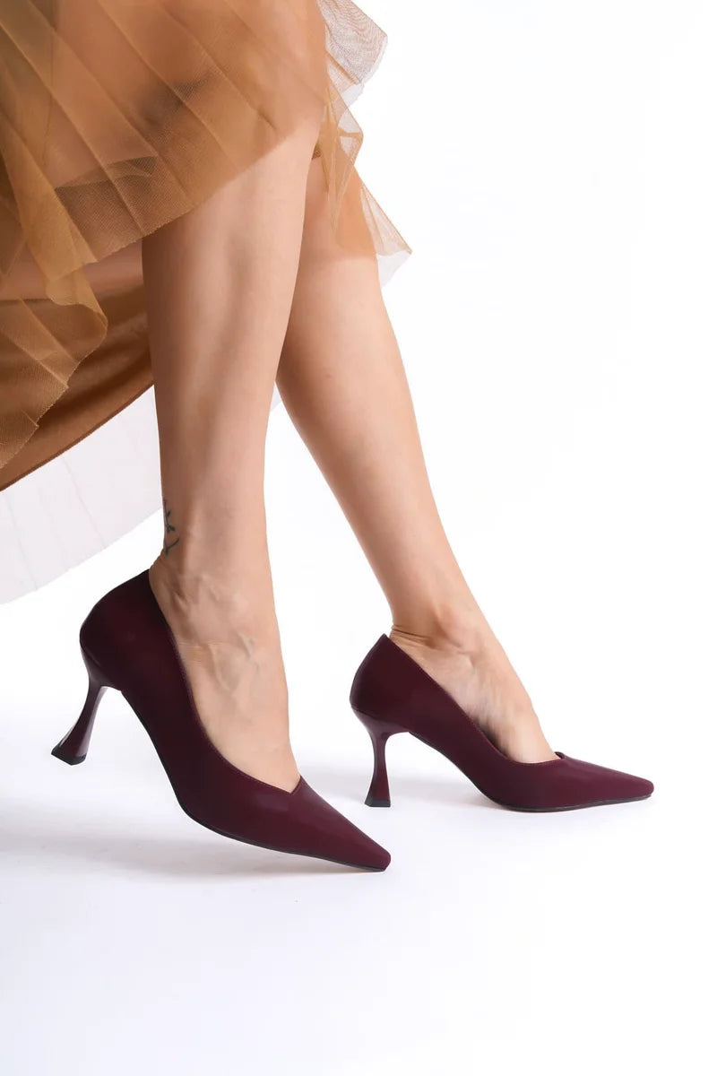 Kadın Bordo Saten Stiletto Kadın Ayakkabı