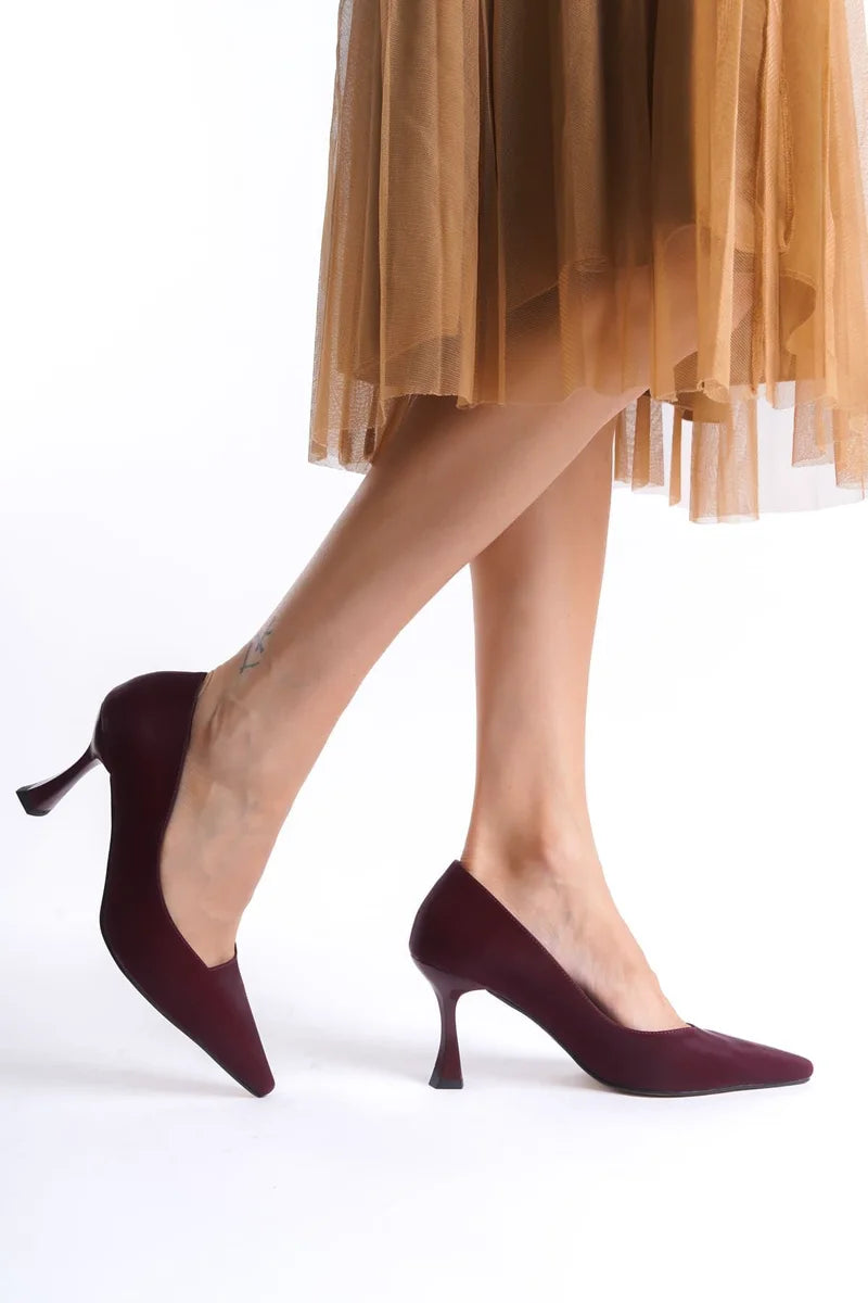 Kadın Bordo Saten Stiletto Kadın Ayakkabı