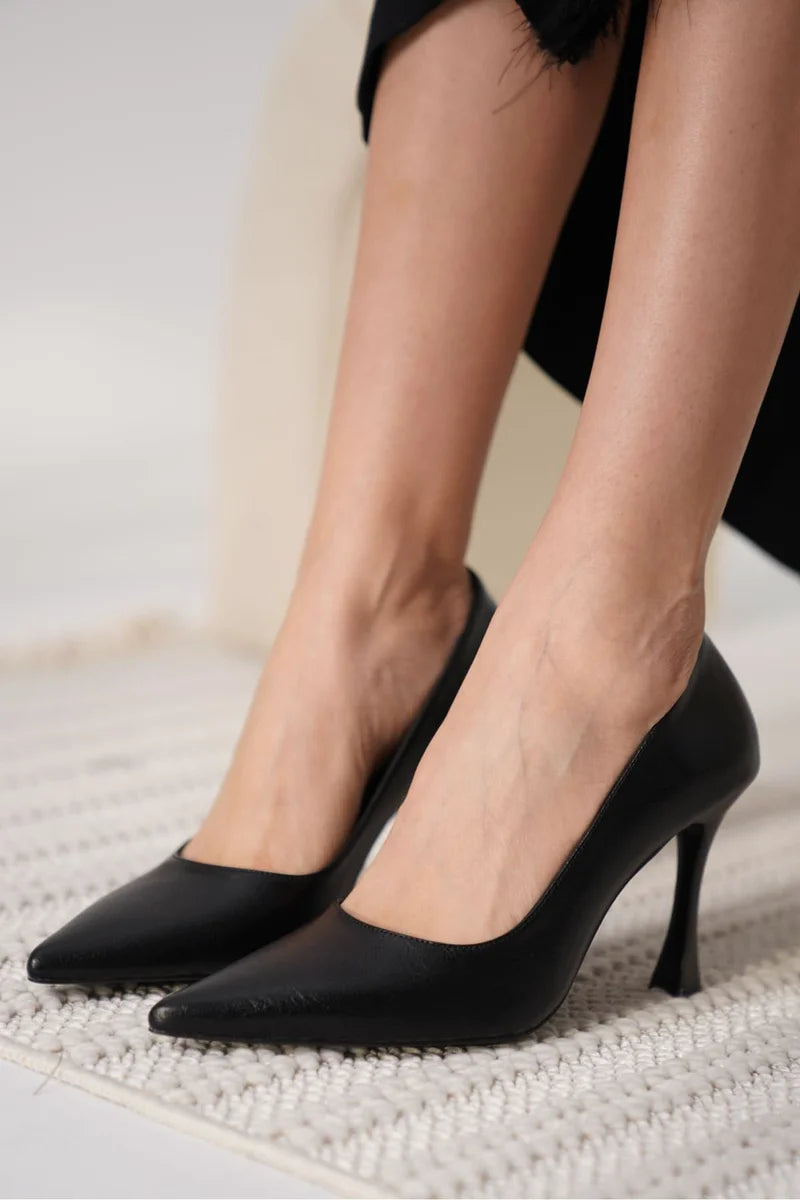 Siyah Cilt Kadın Stiletto Kadın Ayakkabı