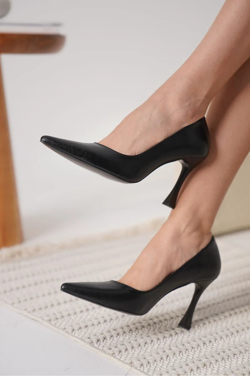 Siyah Cilt Kadın Stiletto Kadın Ayakkabı