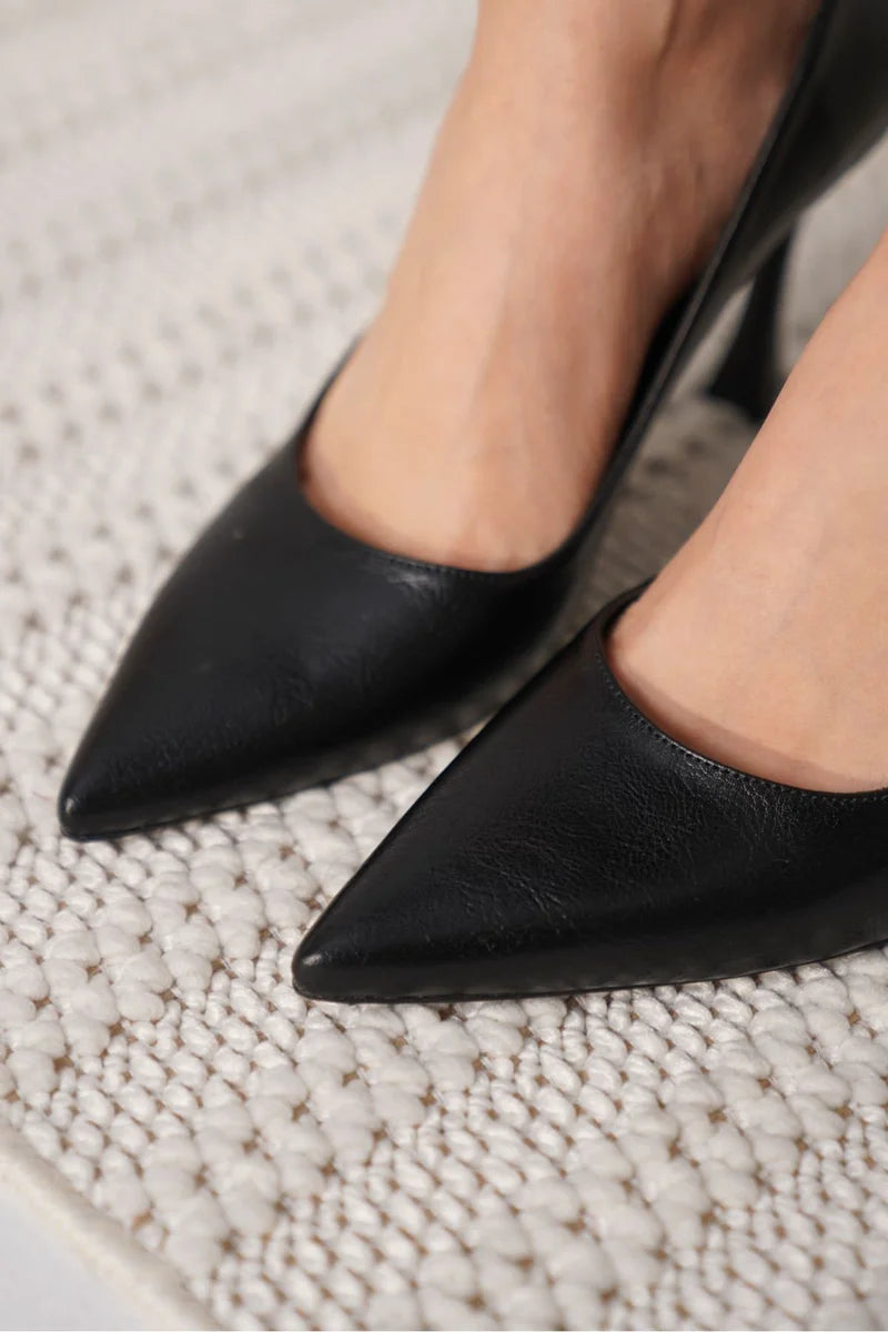 Siyah Cilt Kadın Stiletto Kadın Ayakkabı