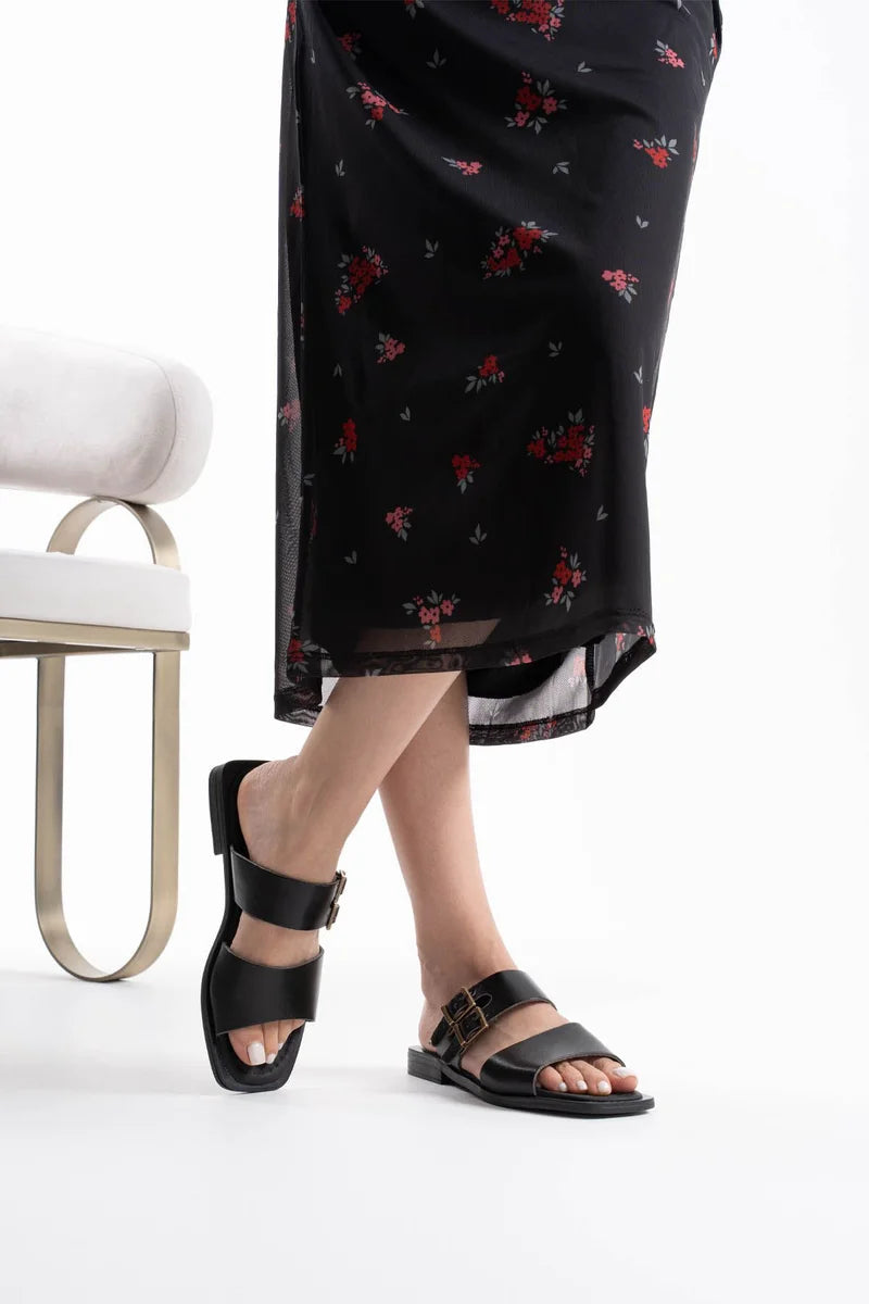 Siyah Hakiki Deri Terlik Kadın Ayakkabı Stiletto