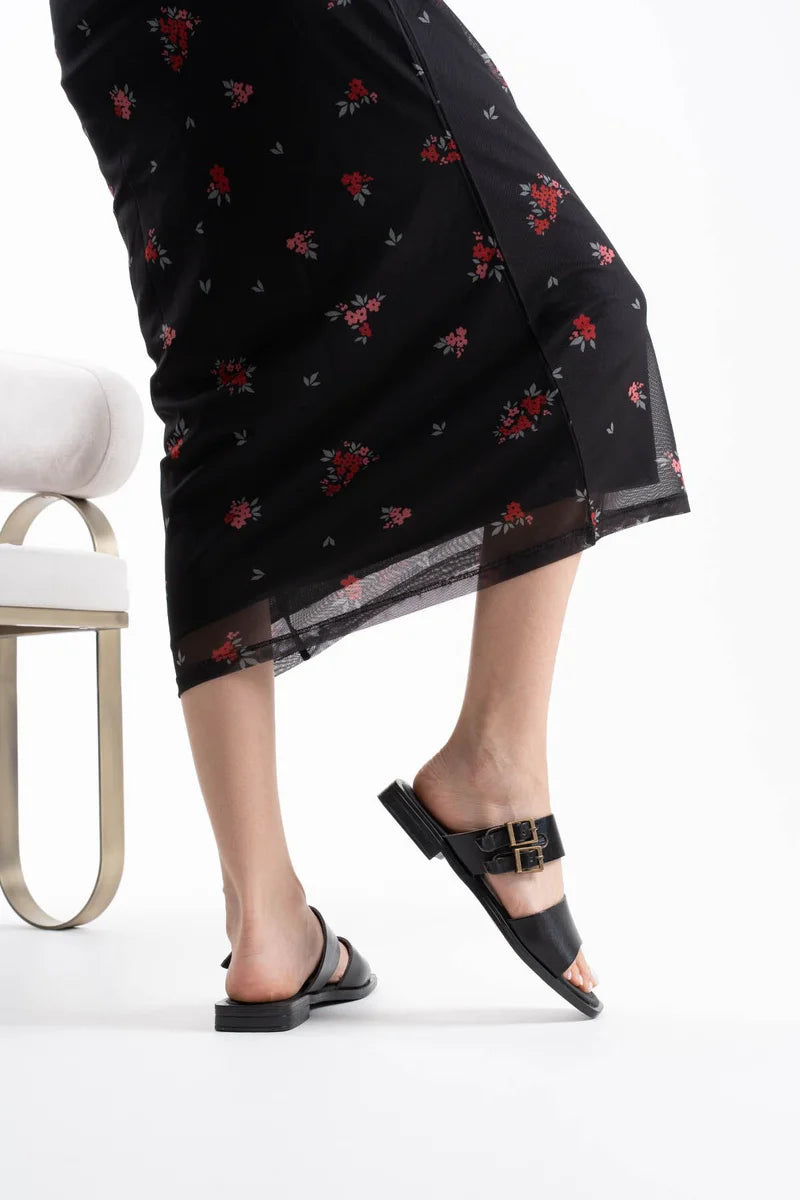Siyah Hakiki Deri Terlik Kadın Ayakkabı Stiletto