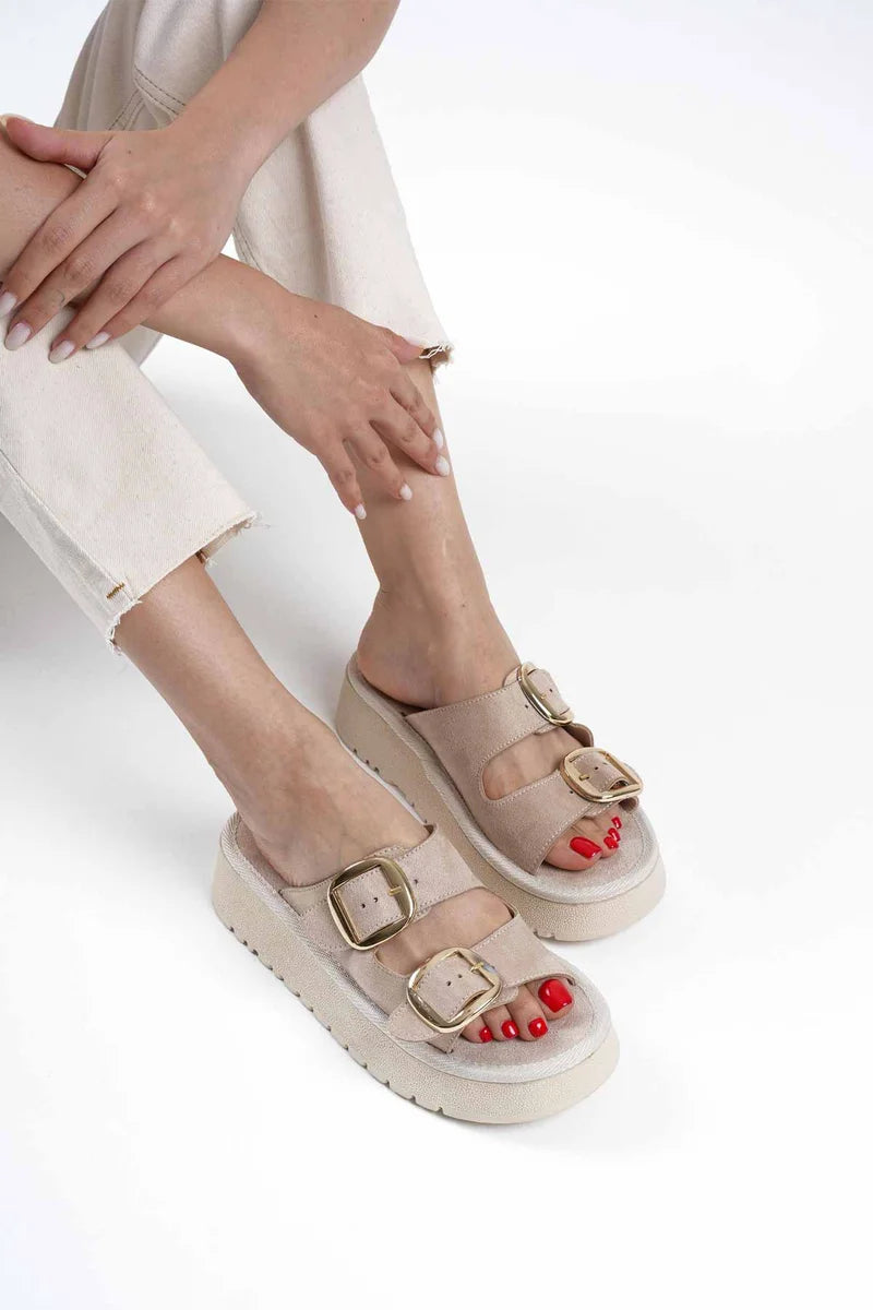 Bej Cilt Terlik Kadın Ayakkabı Stiletto Model