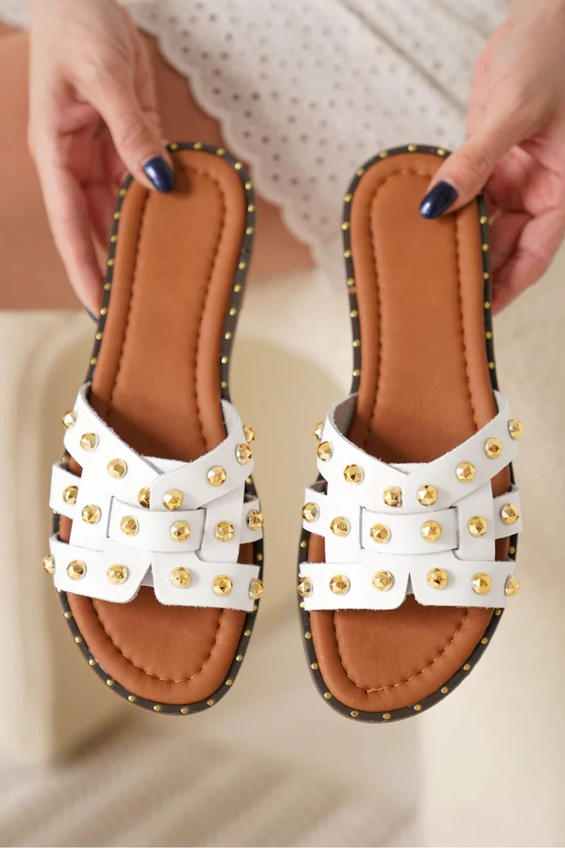 Beyaz Hakiki Deri Terlik