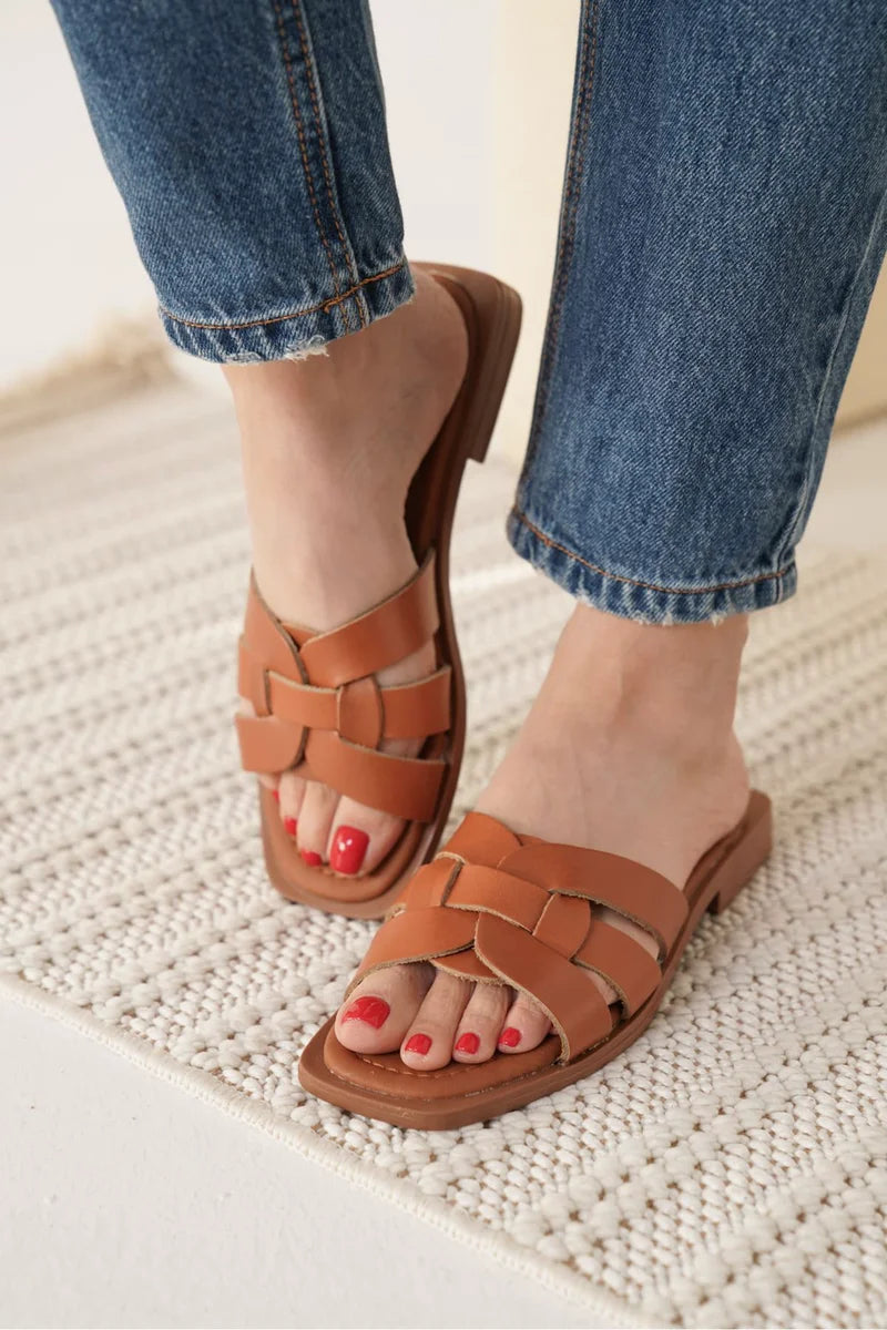 Taba Hakiki Deri Terlik Kadın Ayakkabı Stiletto