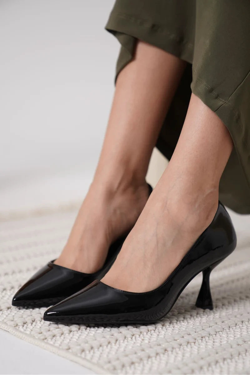 Siyah Rugan Kadın Stiletto Kadın Ayakkabı