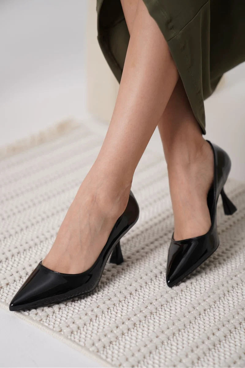 Siyah Rugan Kadın Stiletto Kadın Ayakkabı