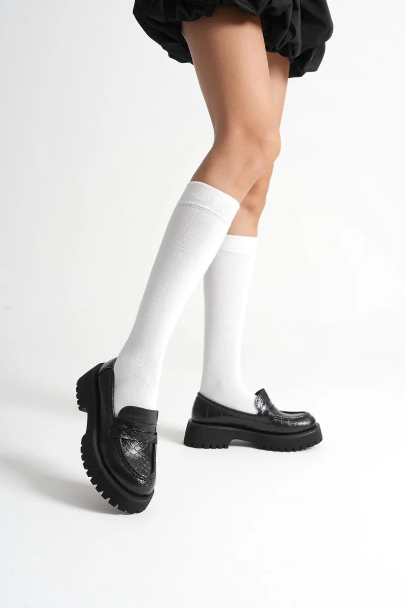Kadın Günlük Siyah Kroko Loafer Ayakkabı