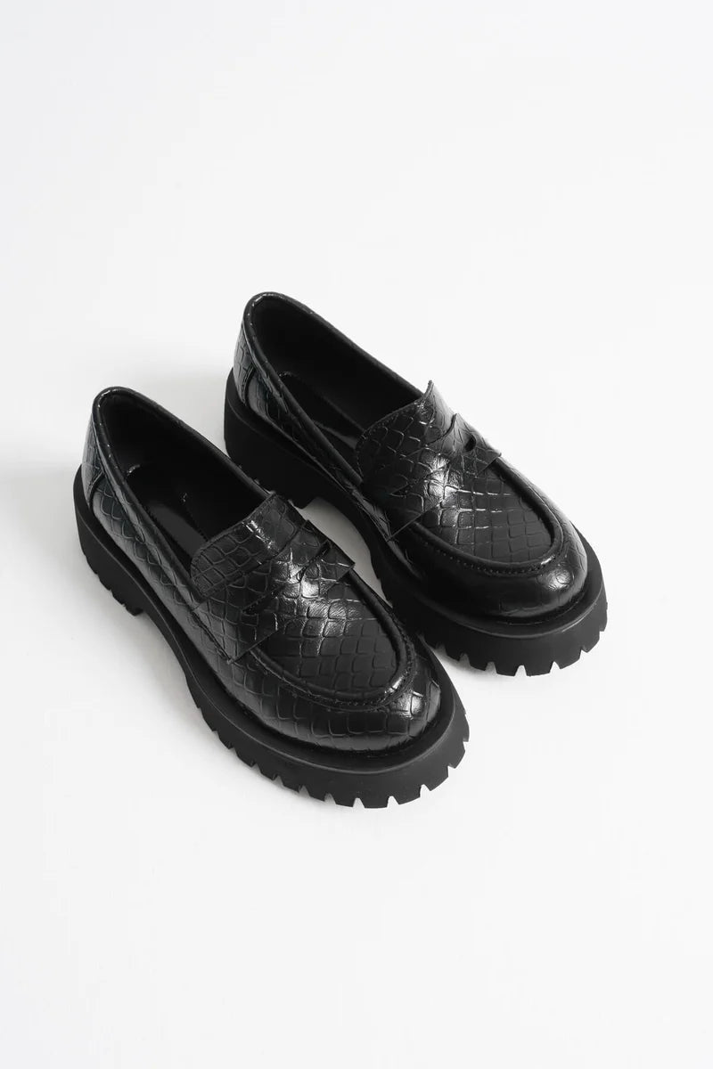 Kadın Günlük Siyah Kroko Loafer Ayakkabı