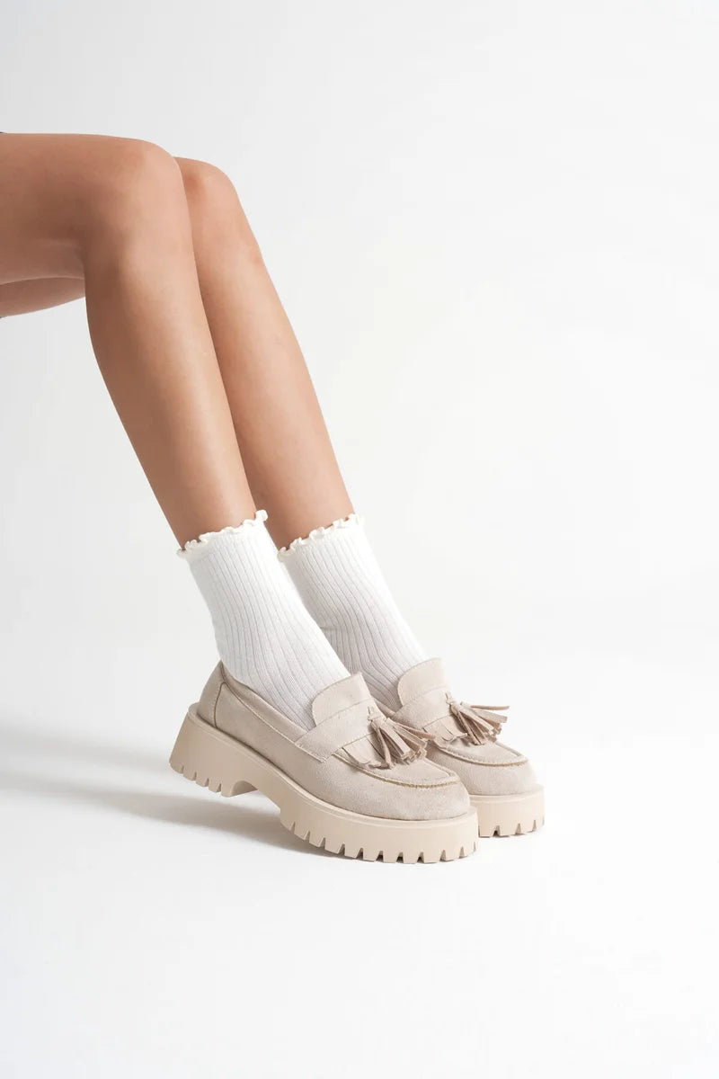 Kadın Günlük Bej Süet Loafer Ayakkabı Kadın Ayakkabı