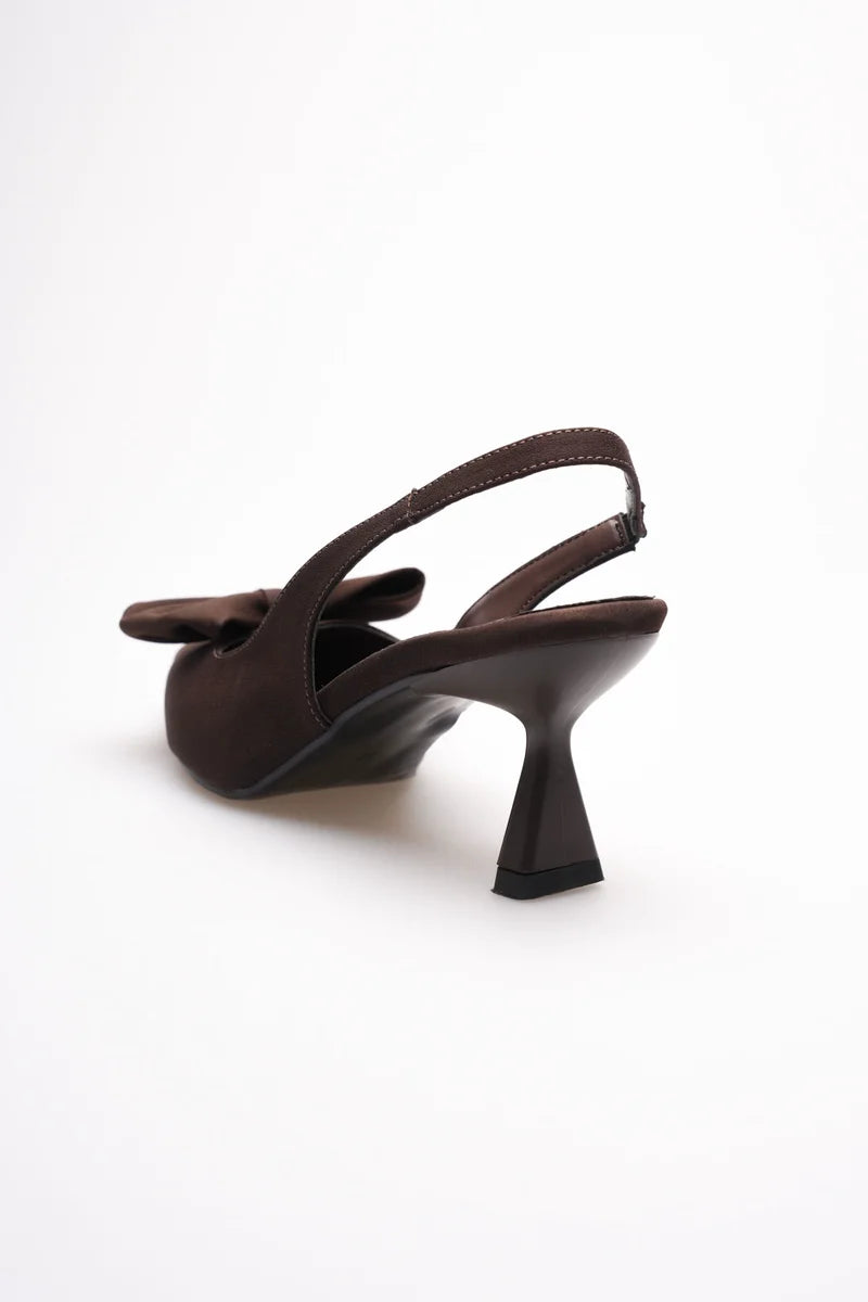 Acı Kahve Fiyonklu Kitten Topuklu Slingback Kadın Ayakkabı TR08MS24C