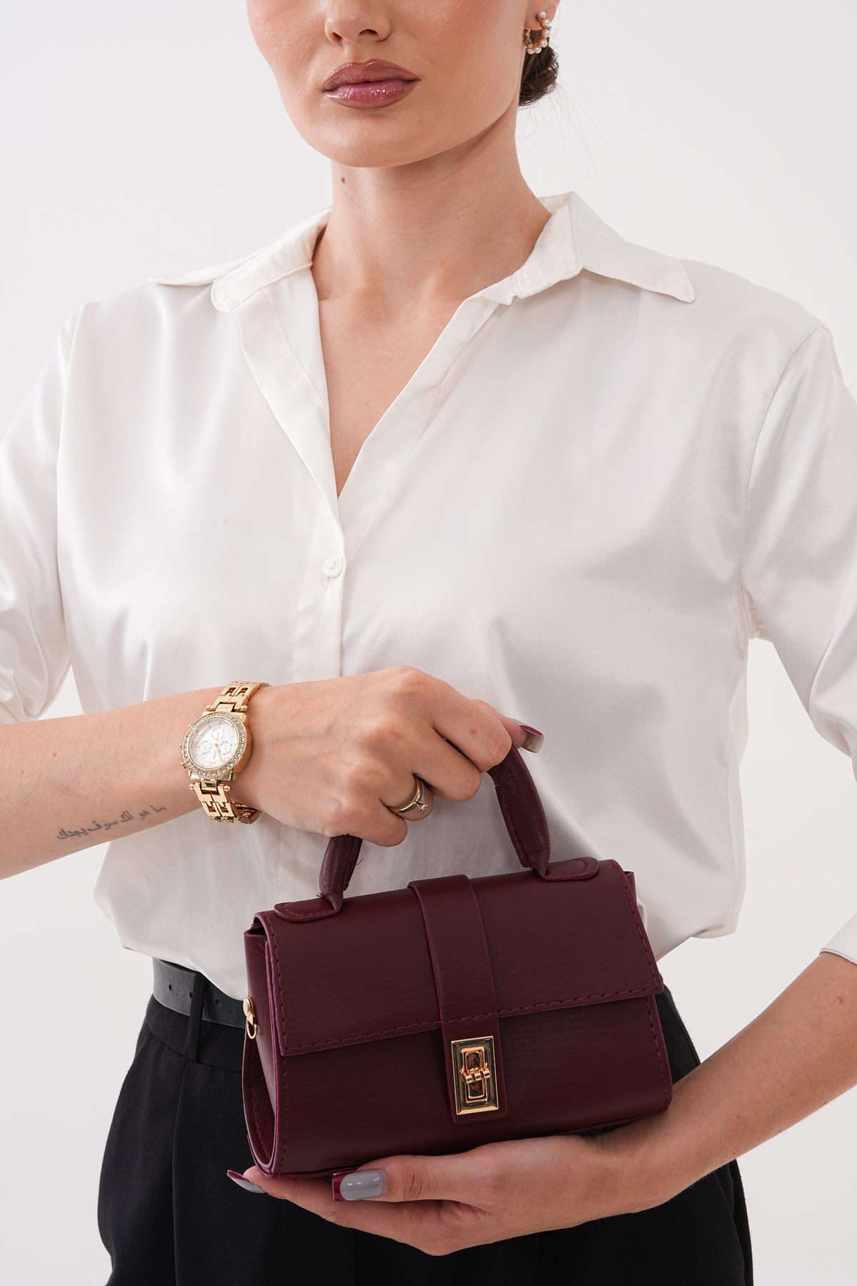 Kadın Soft Bordo Minimalist El ve Omuz Çantası