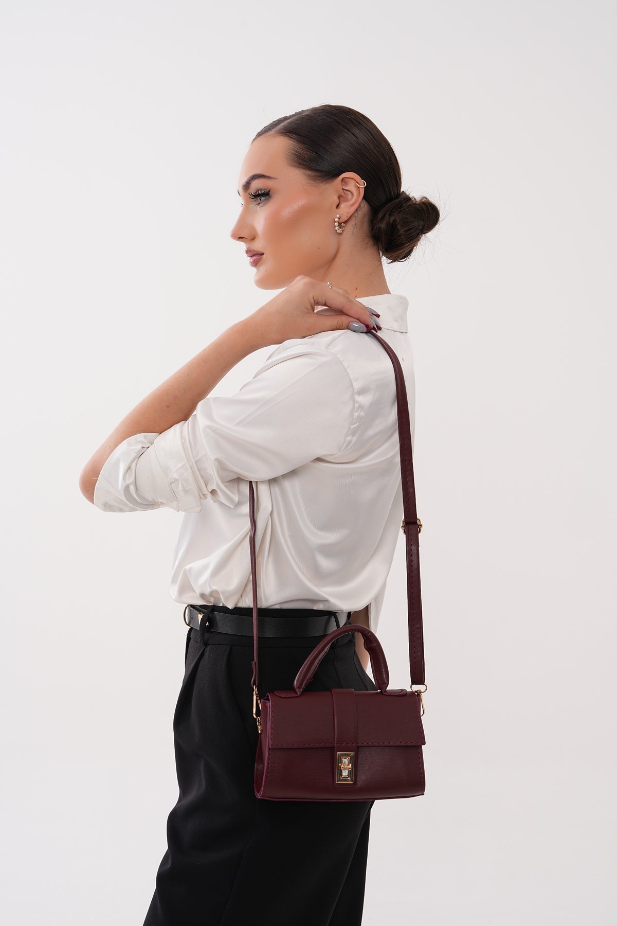 Kadın Soft Bordo Minimalist El ve Omuz Çantası