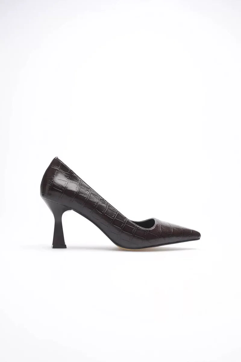 Acı Kahve Kroko Topuklu Kadın Stiletto TR20MS02G