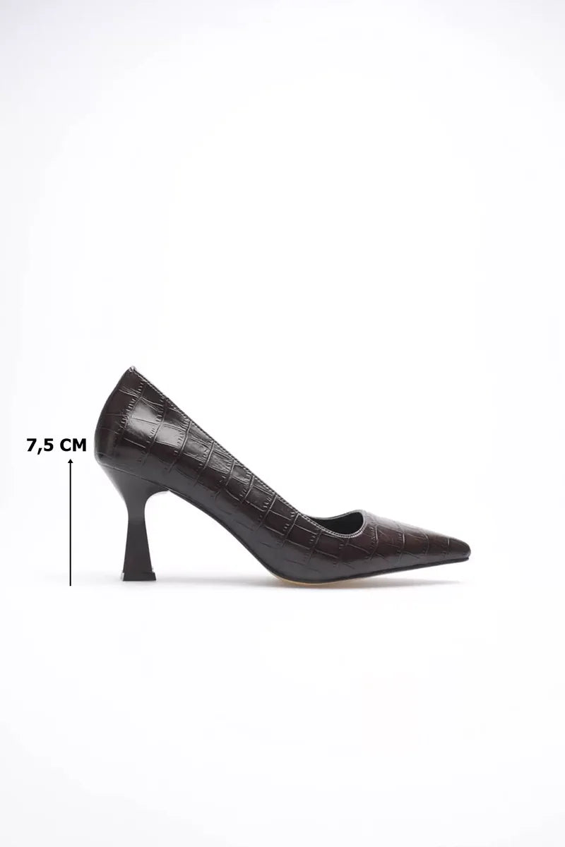 Acı Kahve Kroko Topuklu Kadın Stiletto Kadın Ayakkabı