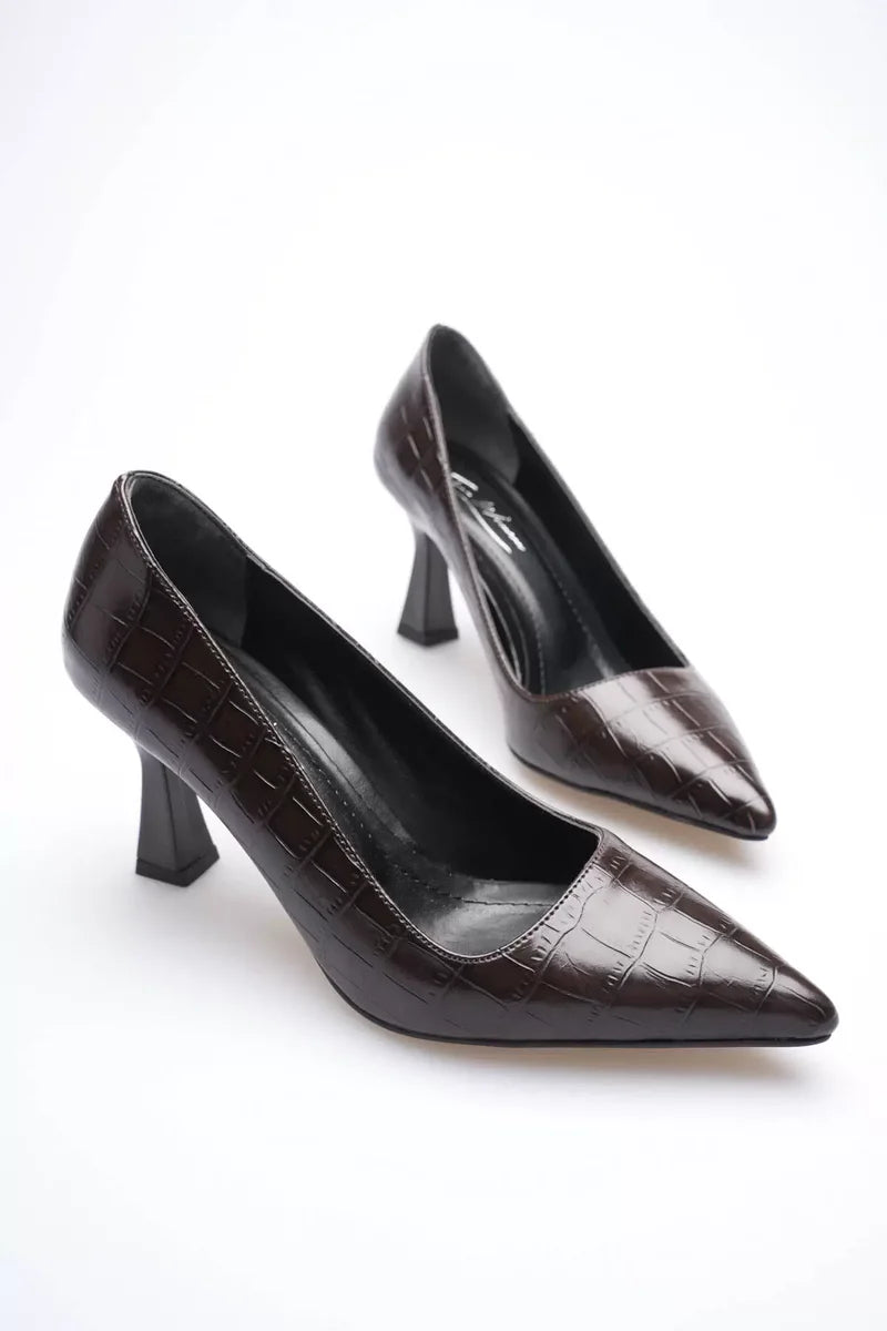 Acı Kahve Kroko Topuklu Kadın Stiletto Kadın Ayakkabı
