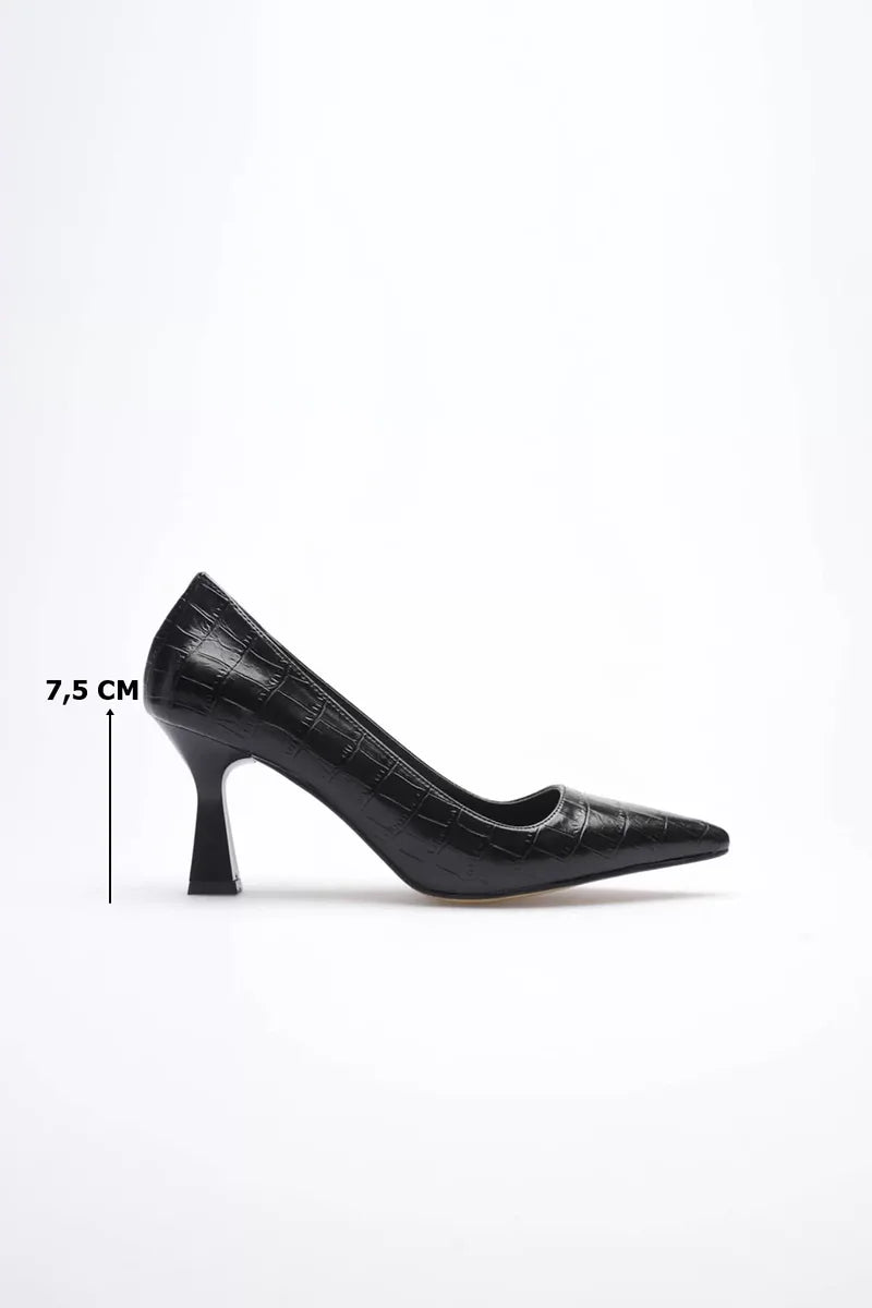Siyah Kroko Topuklu Kadın Stiletto Kadın Ayakkabı