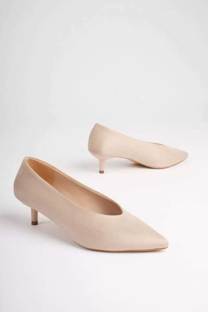 Kadın Bej Süet İnce Topuklu Stiletto