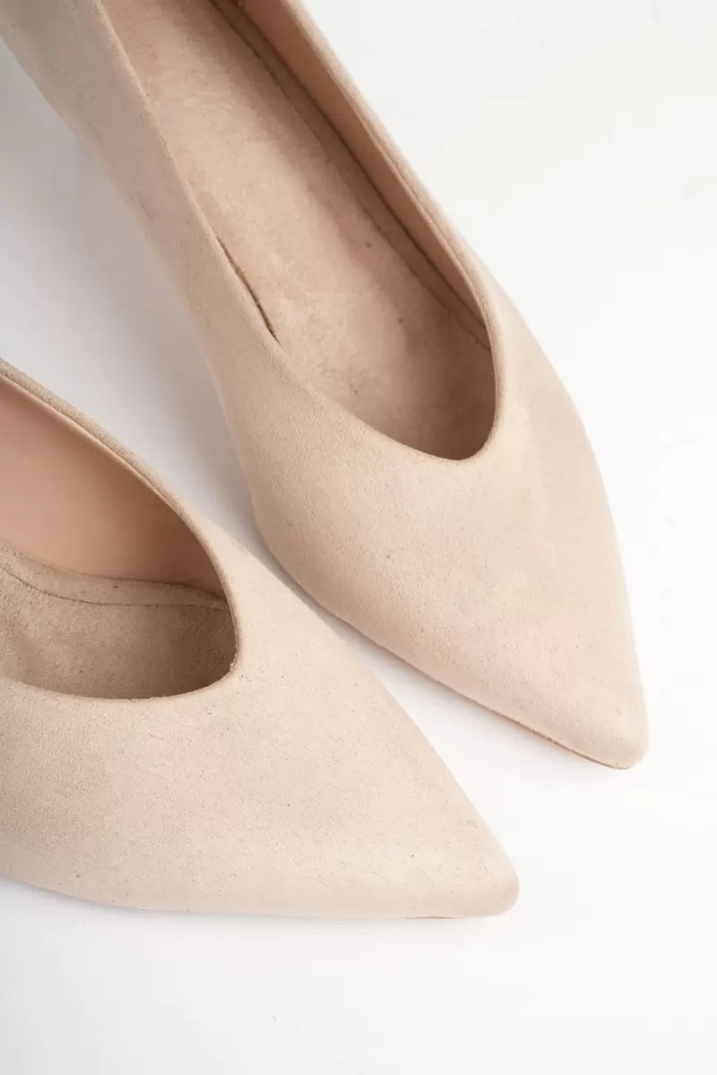 Kadın Bej Süet İnce Topuklu Stiletto