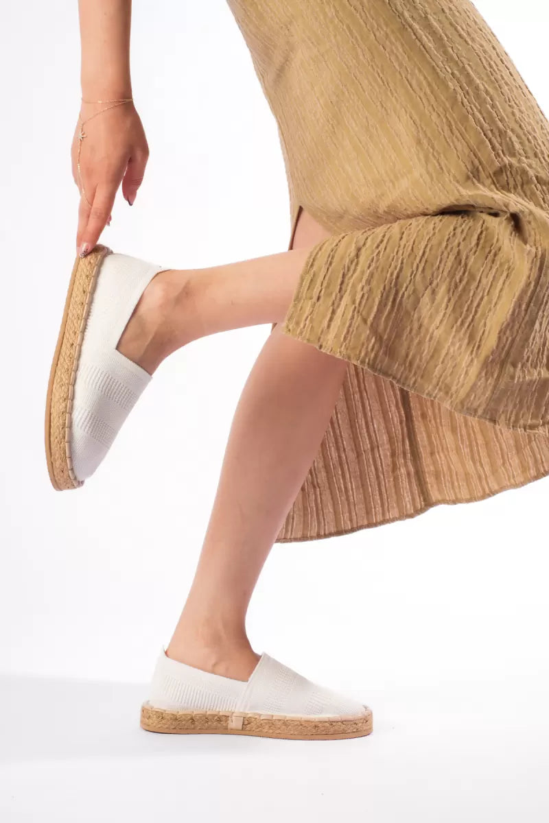 Kadın Beyaz Triko Jüt Sargı El Yapımı Espadril