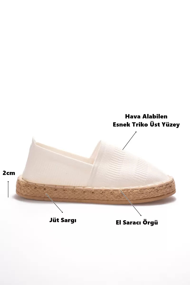 Kadın Beyaz Triko Jüt Sargı El Yapımı Espadril