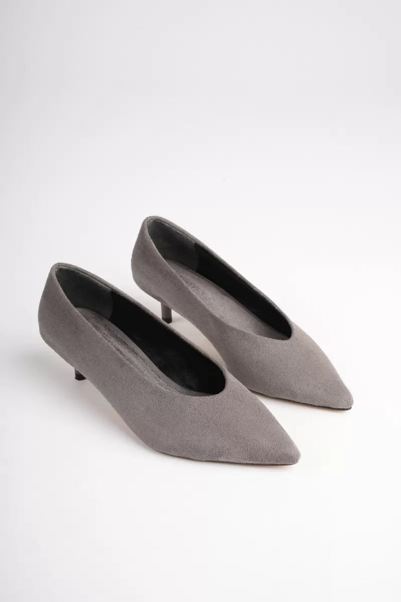 Kadın Gri Süet İnce Topuklu Stiletto
