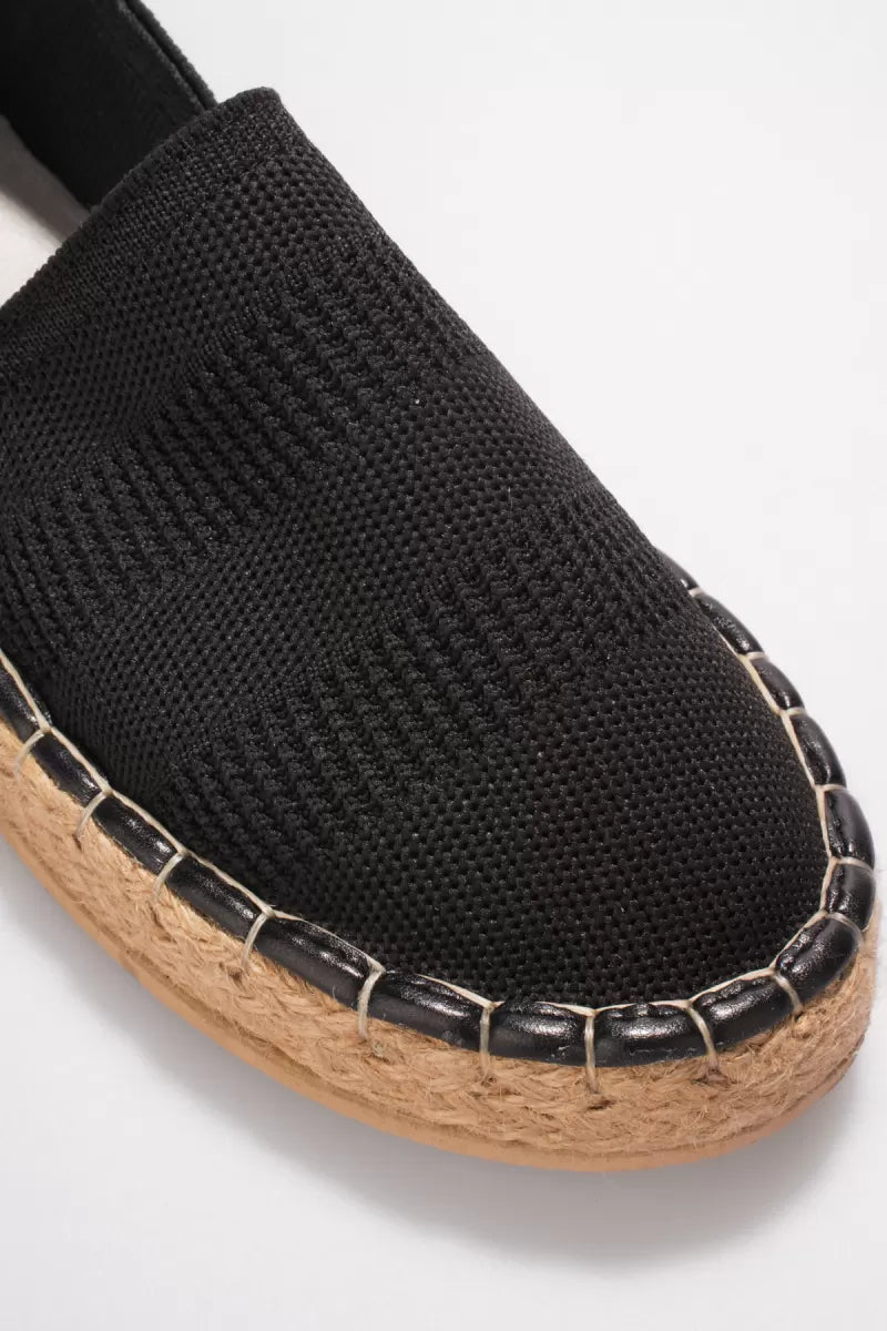 Kadın Siyah Triko Jüt Sargı El Yapımı Espadril