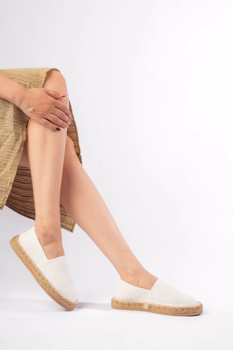 Kadın Beyaz Triko Jüt Sargı El Yapımı Espadril