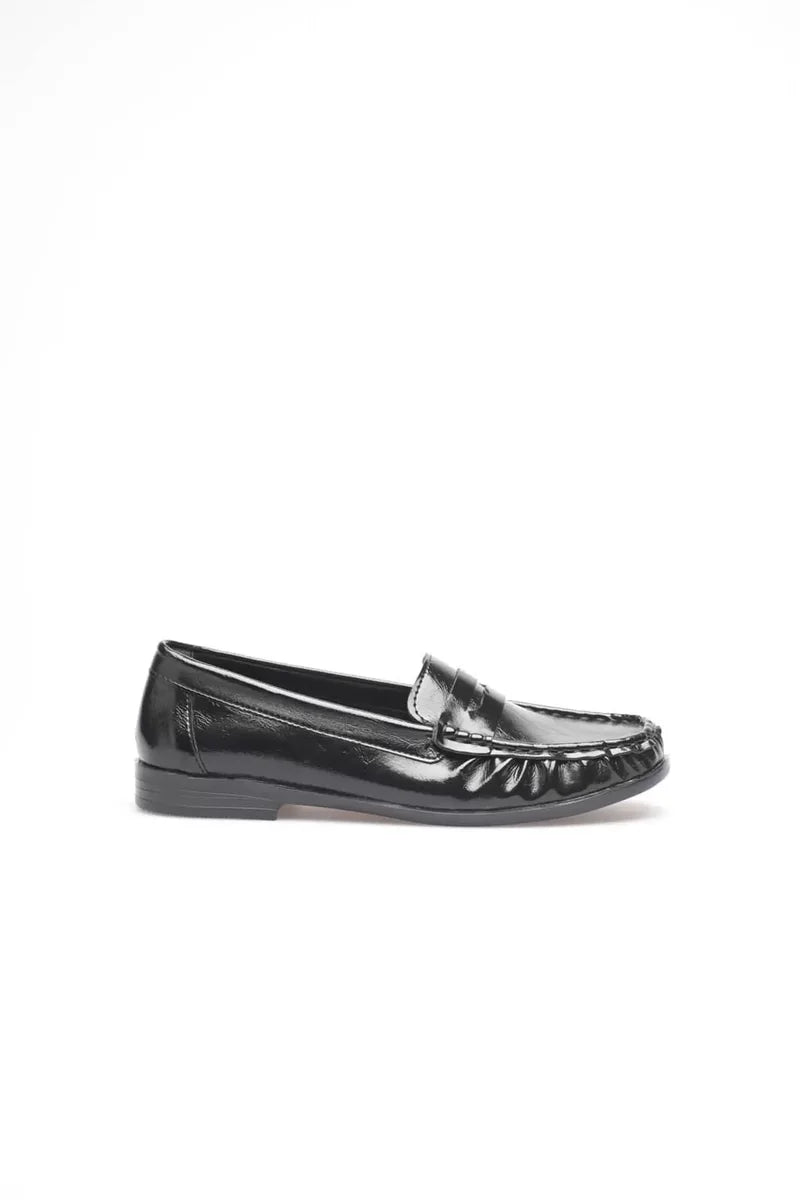 Siyah Parlak Deri Görünümlü Penny Loafer