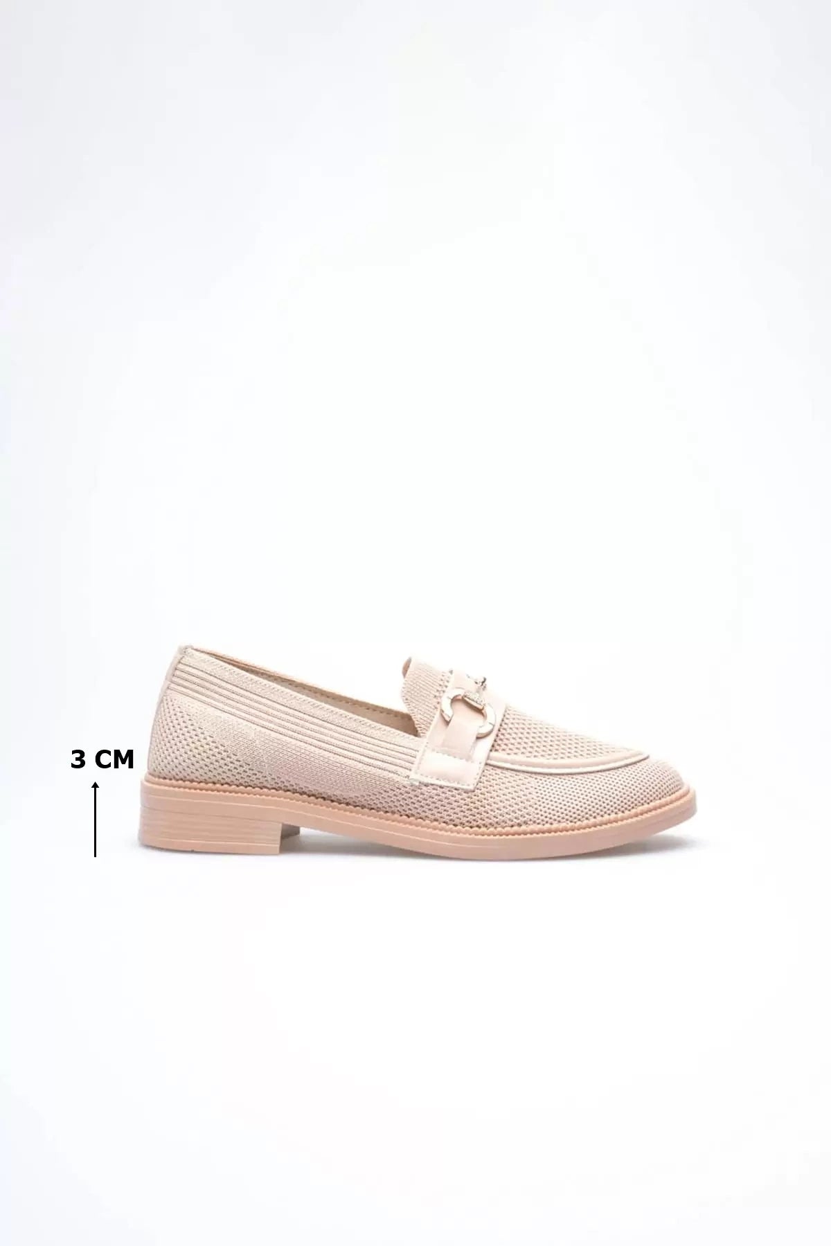 Bej Kadın Loafer Metal Tokalı Rahat Günlük Ayakkabı Bantlı Düz Topuklu Suni Deri
