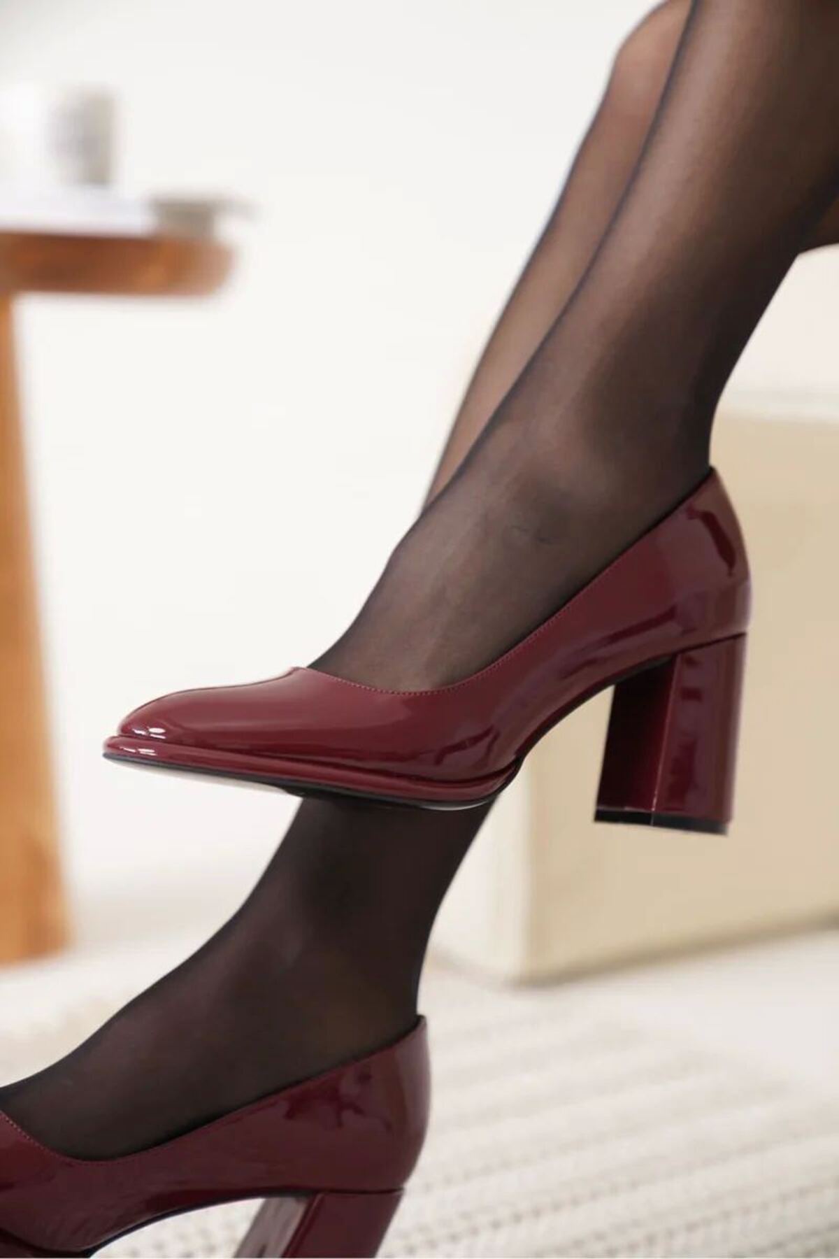 Bordo Rugan Kadın Topuklu Ayakkabı Slip-on Sivri