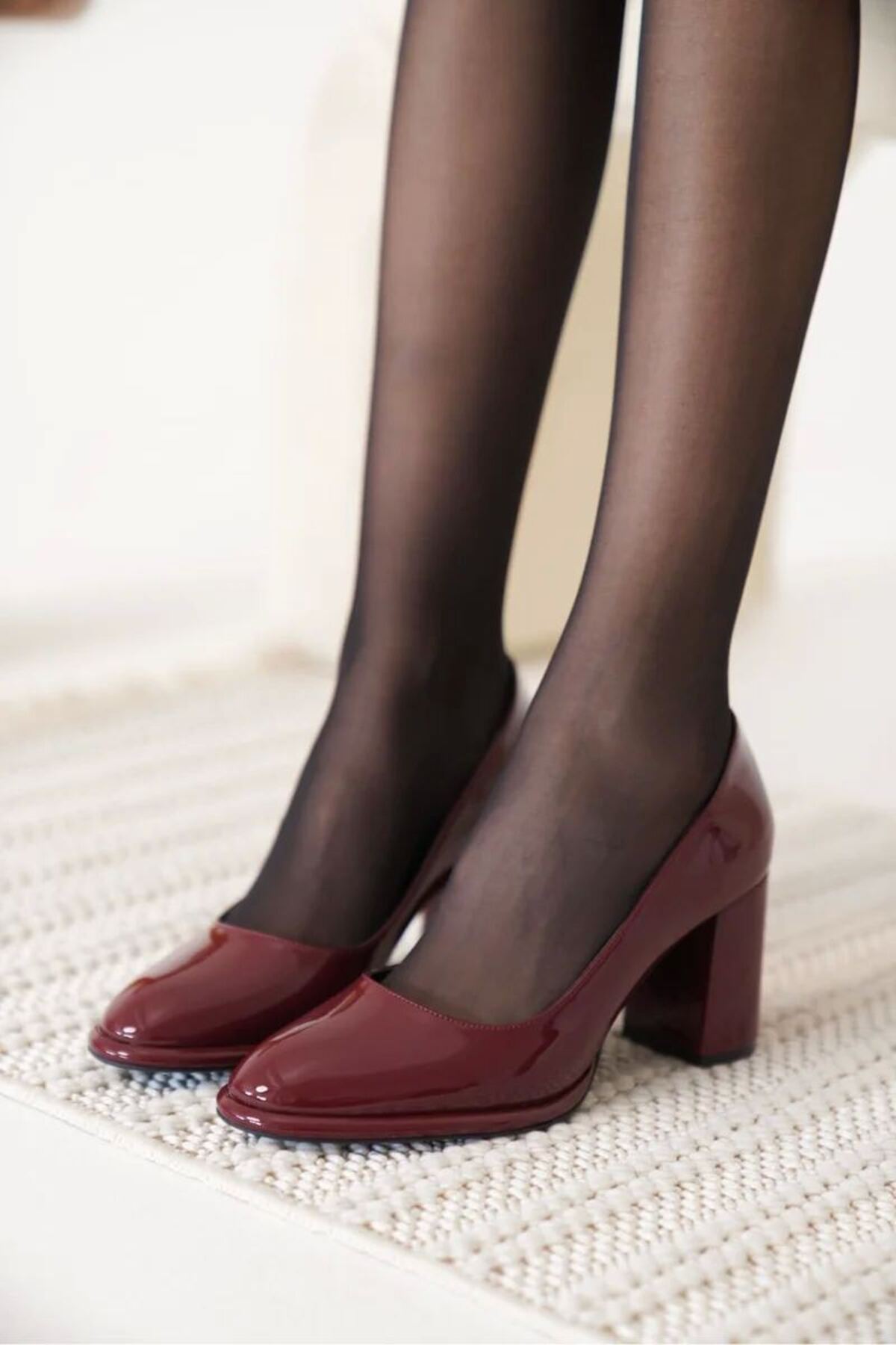 Bordo Rugan Kadın Topuklu Ayakkabı Slip-on Sivri