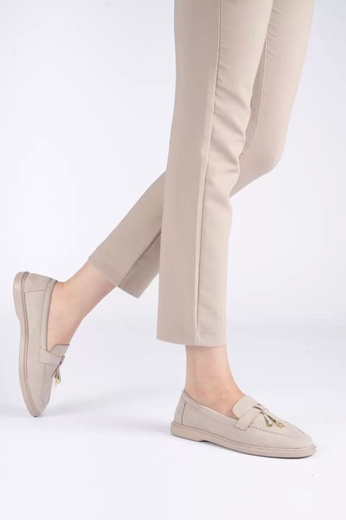 Kadın Bej Günlük Süet Ayakkabı Slip-on