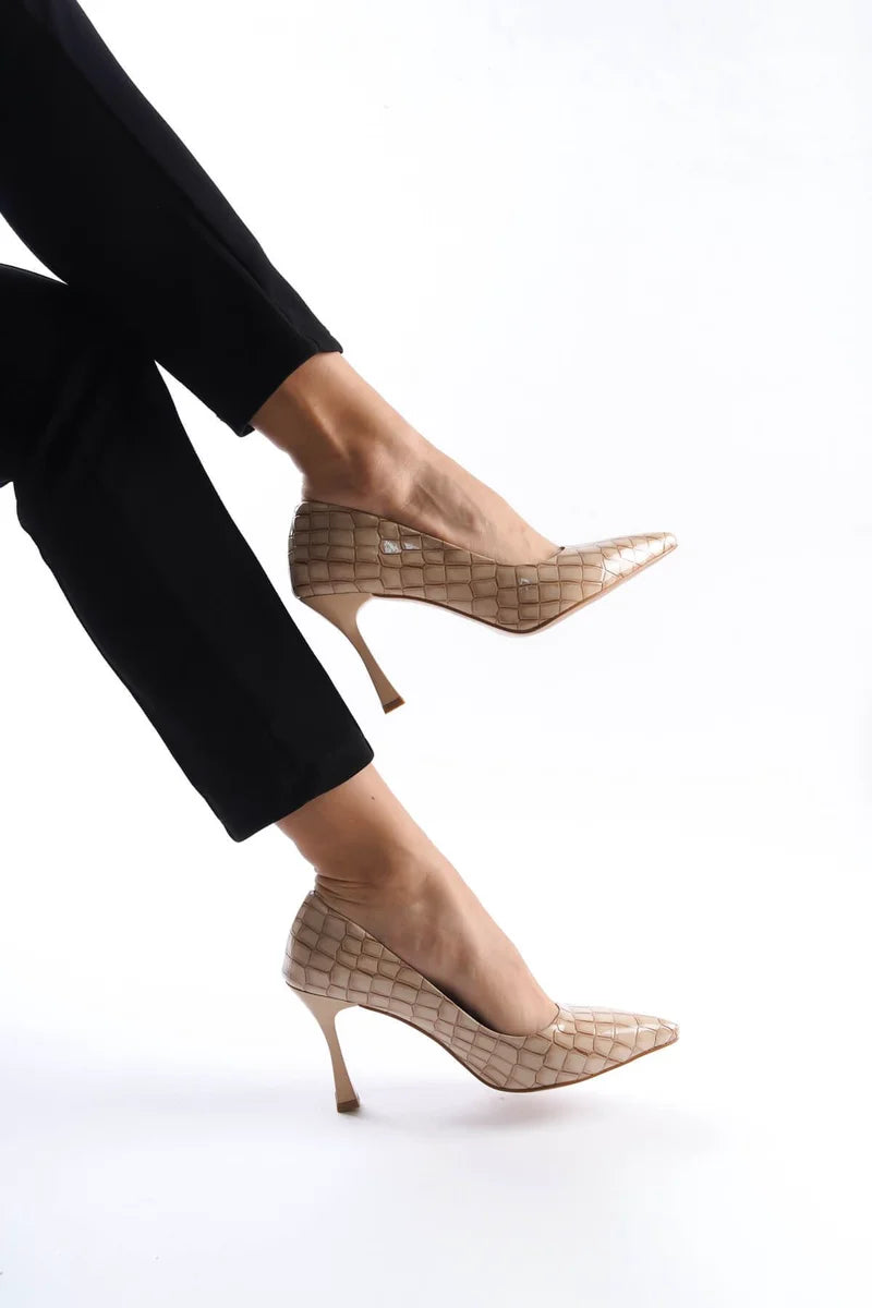 Kadın Nude Kroko Rugan Stiletto Kadın Ayakkabı