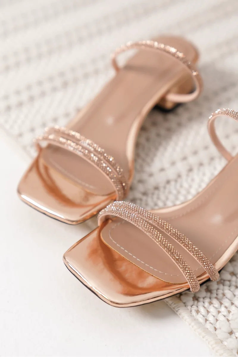 Kadın Kalın Topuklu Rose Gold Terlik Kadın Ayakkabı