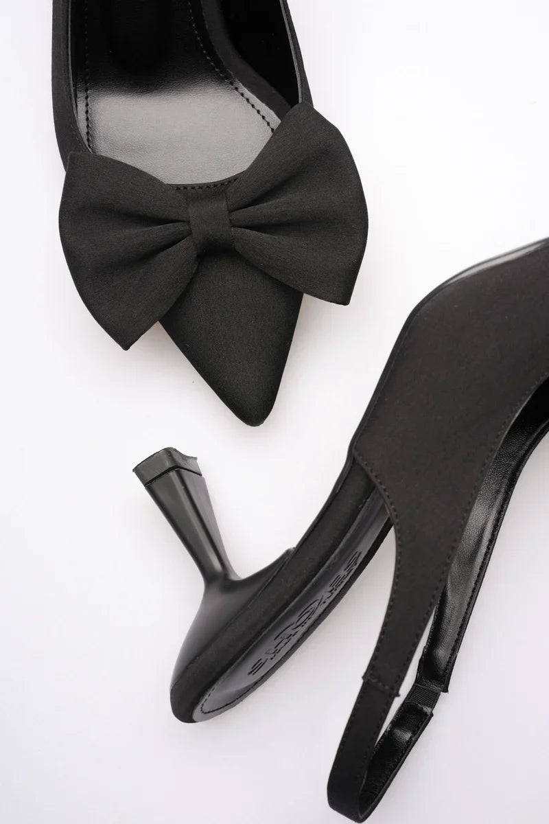 Acı Kahve Fiyonklu Kitten Topuklu Slingback Kadın Ayakkabı