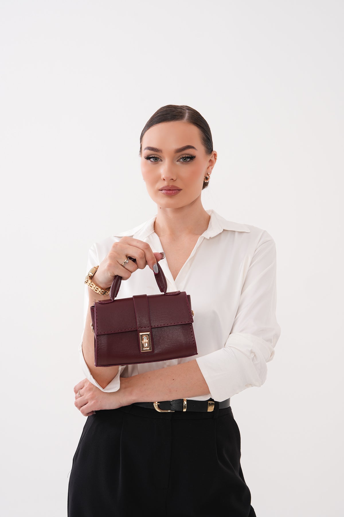 Kadın Soft Bordo Minimalist El ve Omuz Çantası
