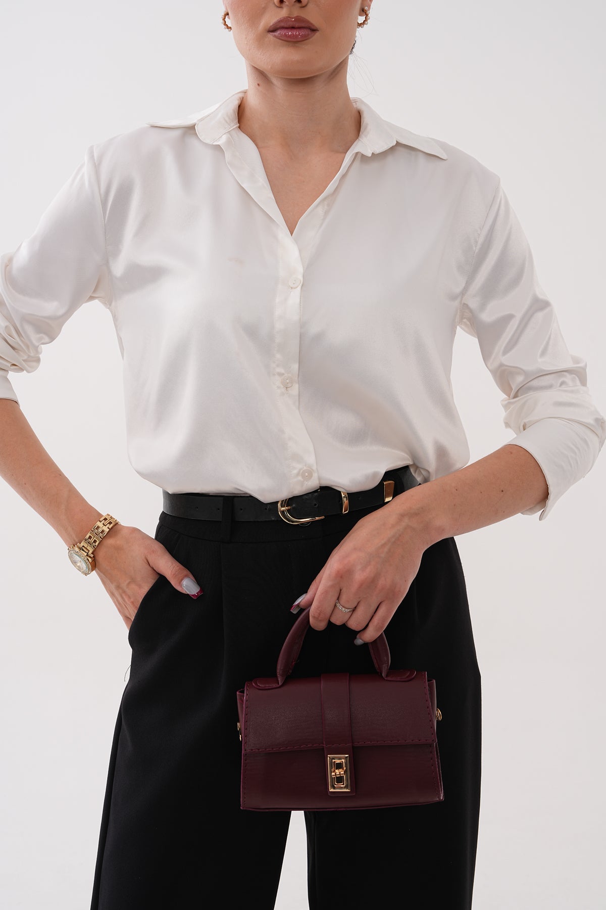 Kadın Soft Bordo Minimalist El ve Omuz Çantası