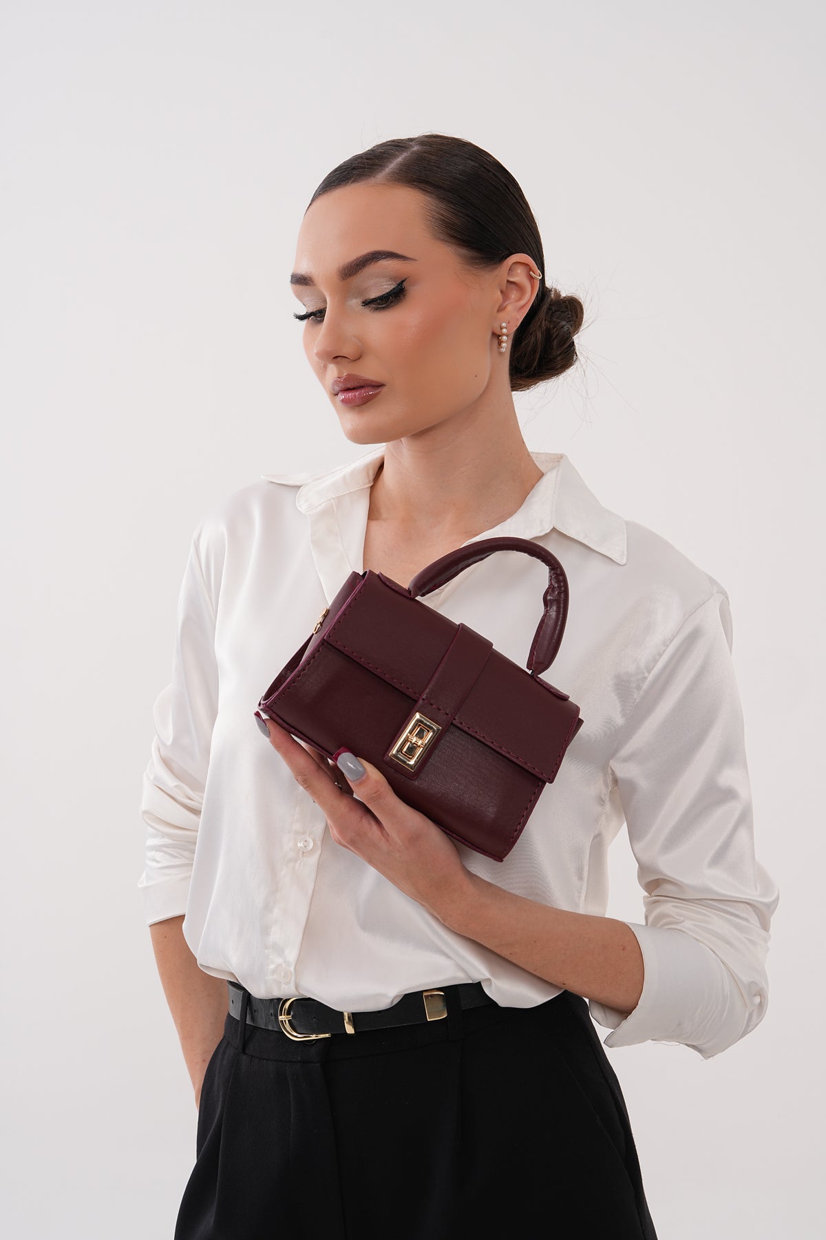 Kadın Soft Bordo Minimalist El ve Omuz Çantası