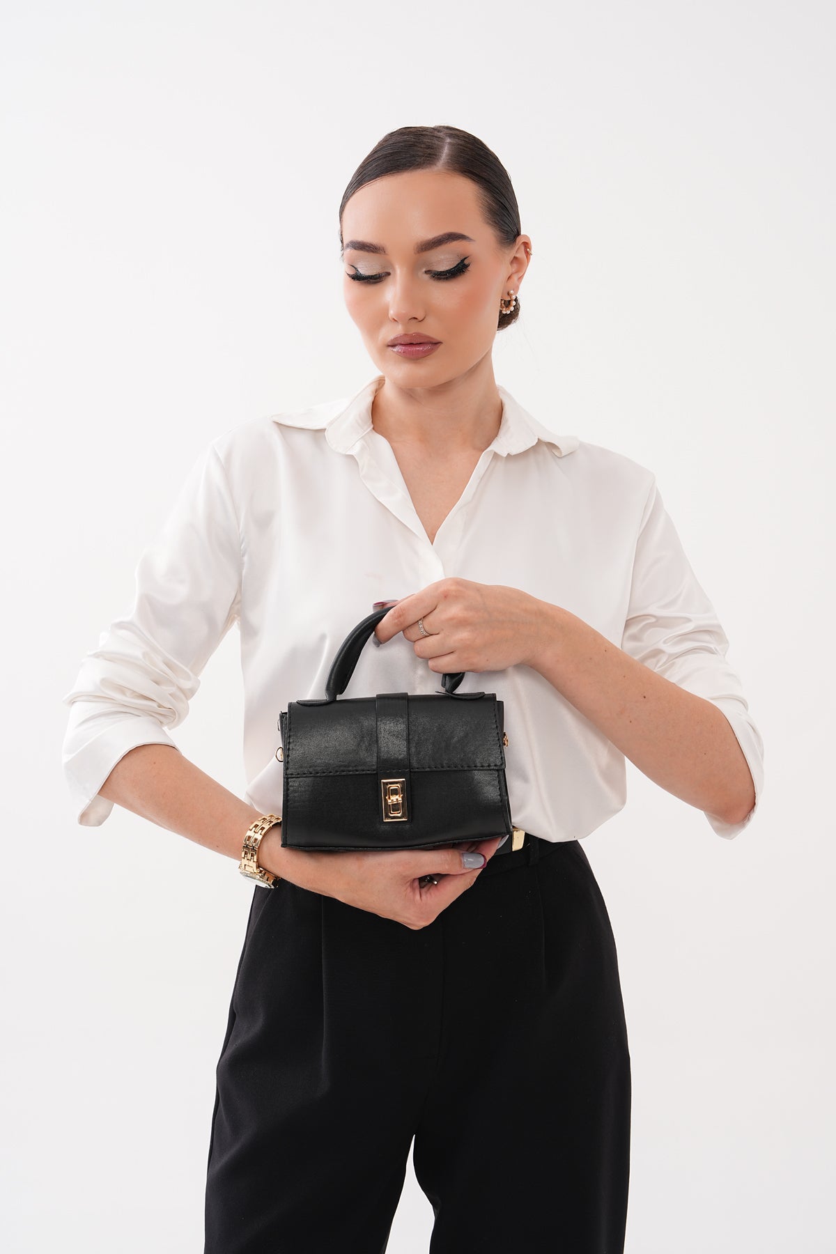 Kadın Soft Siyah Minimalist El ve Omuz Çantası