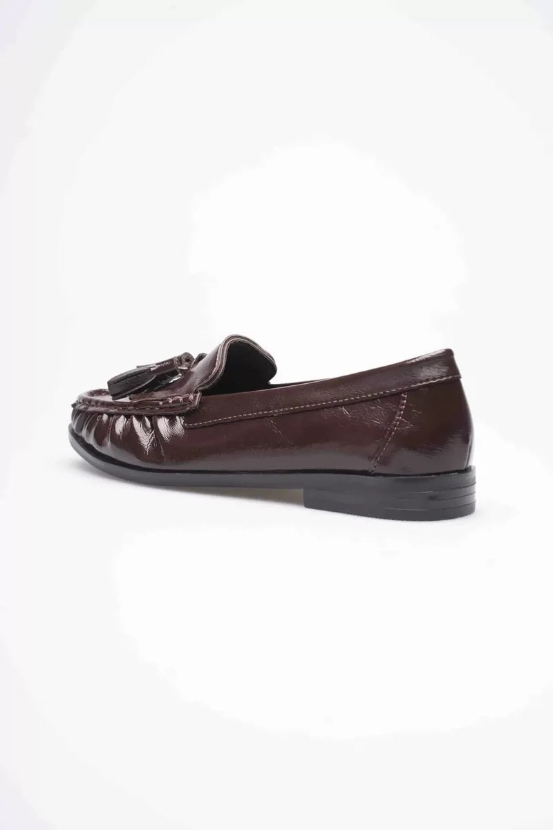 Acı Kahve Rugan Püsküllü Kadın Loafer Ayakkabı TR88MS01B