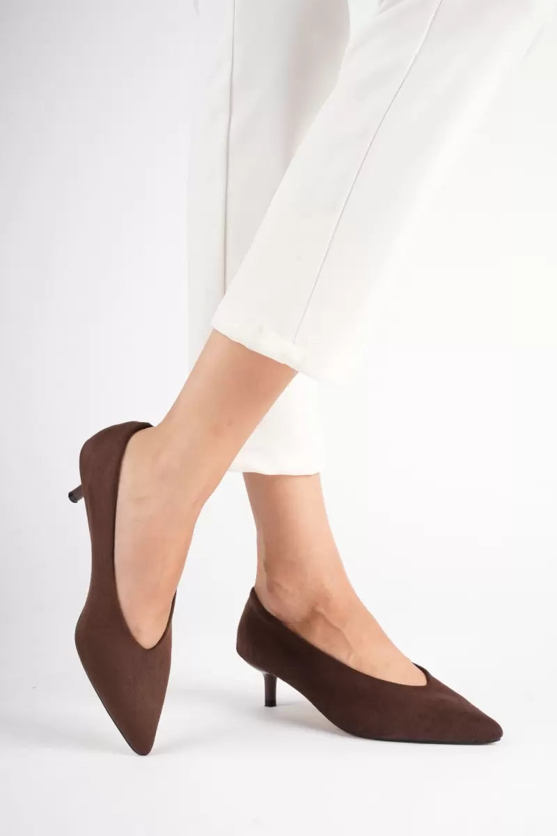 Kadın Acı Kahve Süet İnce Topuklu Stiletto