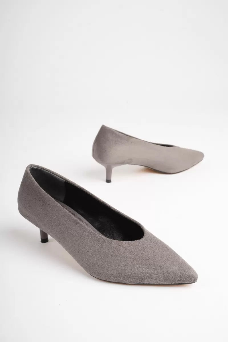 Kadın Gri Süet İnce Topuklu Stiletto