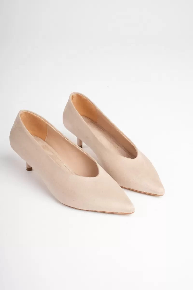 Kadın Bej Süet İnce Topuklu Stiletto